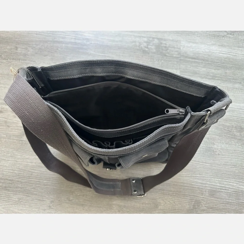 David King & Co. North South Laptop Messenger bag Dark Grey Suede Leather Men's